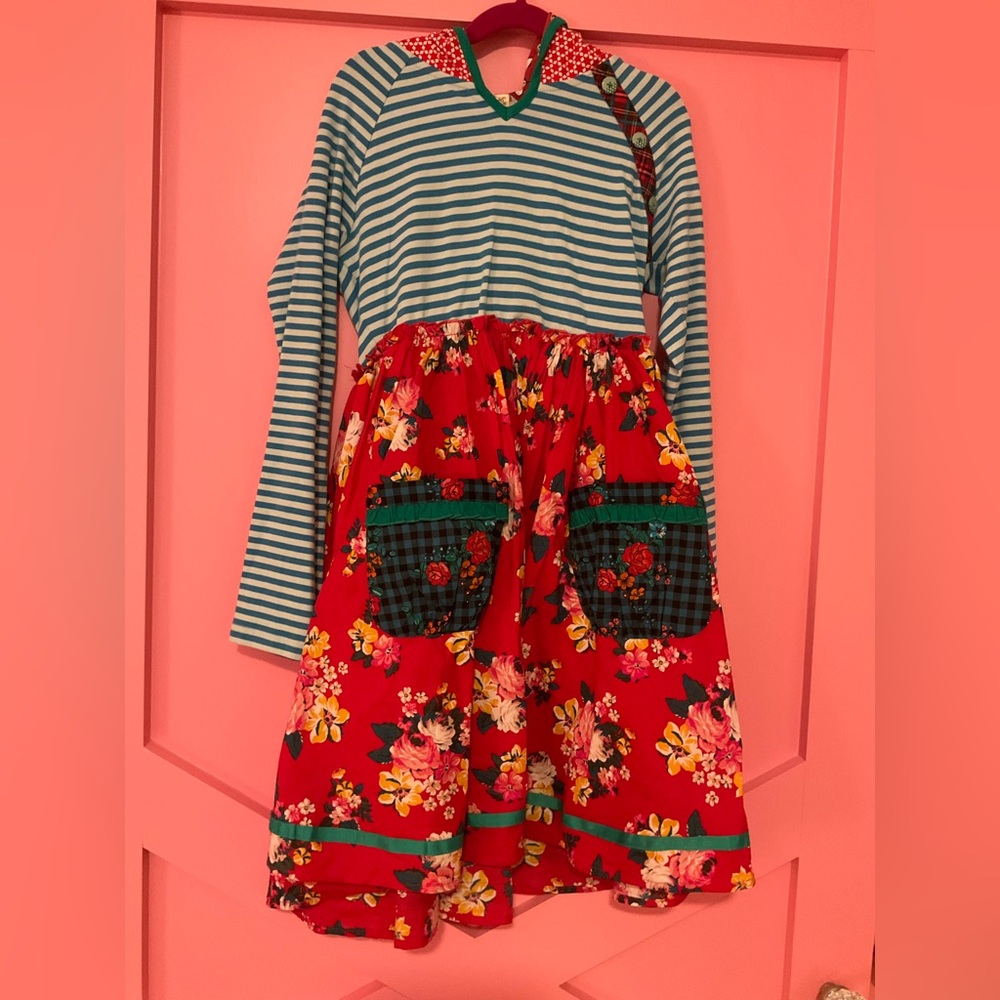 Matilda Jane Holiday LS Flower Dress w/ Hood Like New Size 12